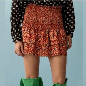 Alix of Bohemia Maria Carnelian Cotton Tiered Floral Smocked Mini Skirt Size M